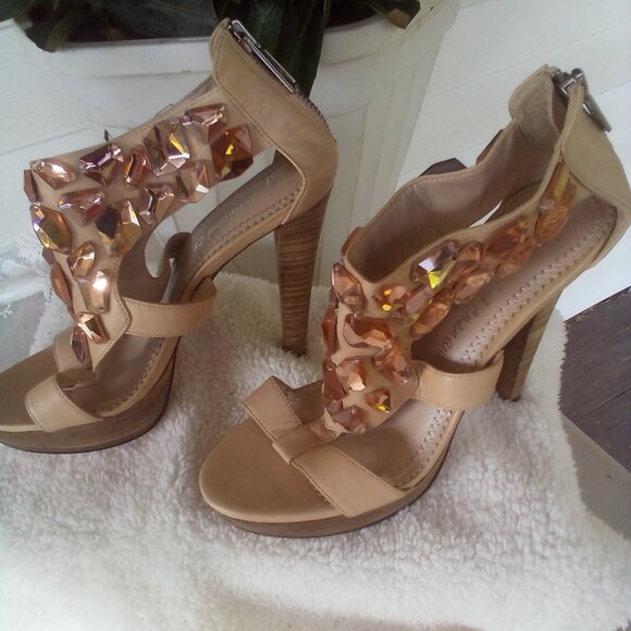 👜🕶Jean-Michel Cazabat Crystal Embellished Platform Heels Nude Size:7 - Picture 5 of 14